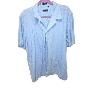 Mens Portabella Linen Blend Light Blue Button Down Shirt  XL 17-17 1/2 Short Slv
